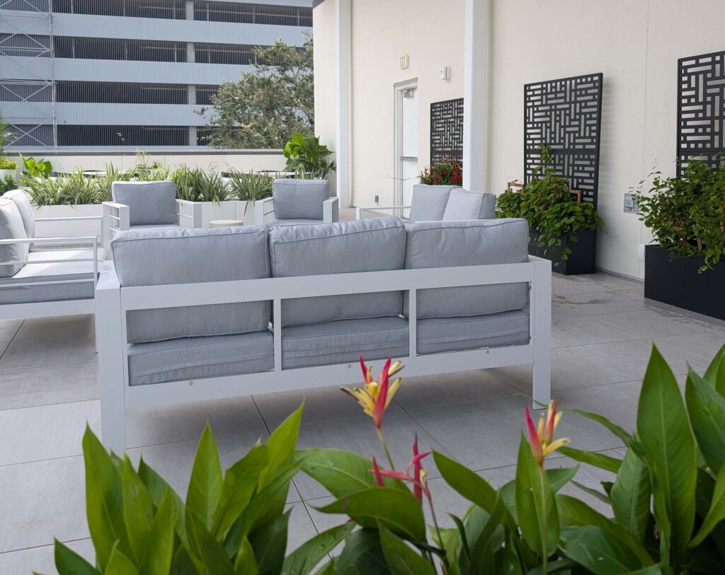 outdoor patio furniture on a high rise terrace